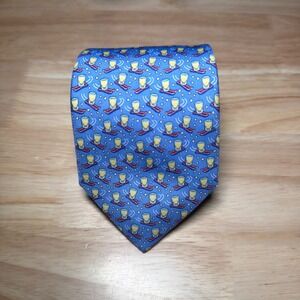 Vineyard Vines Tie Mens Blue Shot Ski Silk Winter Après Ski Party Necktie Preppy